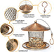 Squirrel Proof Bird Feeders, Cute Lantern Bird Feeder Roof Shaped, Heavy Duty Metal Wild Bird Feeder with Hook for Garden Yard outside Hanging Decor, 2Lbs Capacity - Bronzed