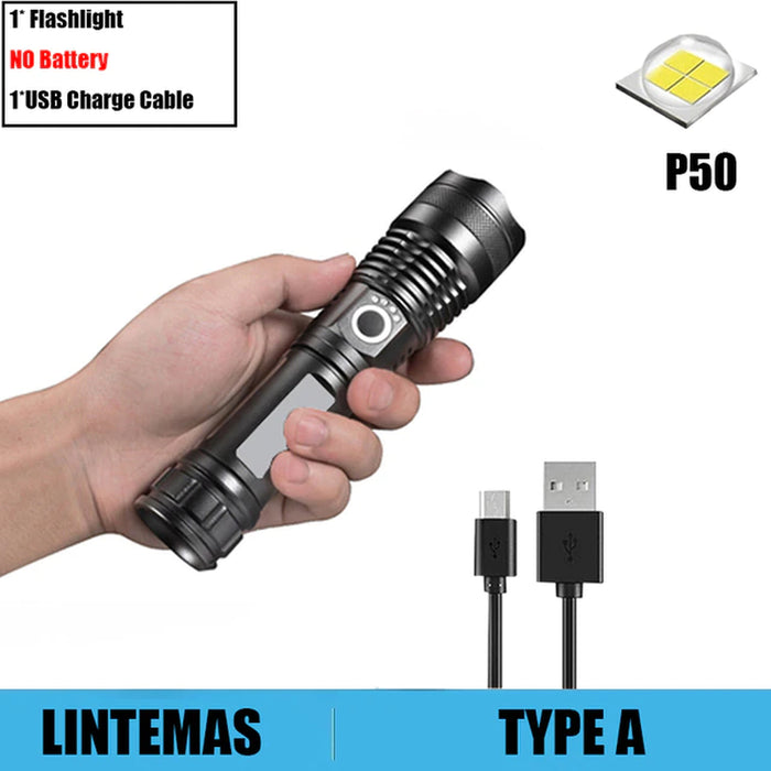 Rechargeable Flashlight Zoomable P70 Powerful LED Flashlight 3 Lighting Modes LED Torch Support for Mircro Charging Hunting Lamp