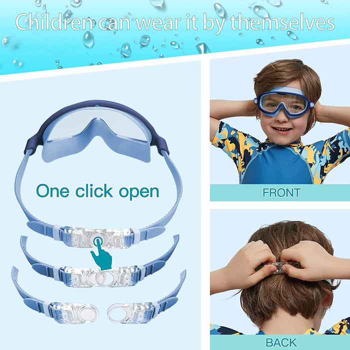Kids Swim Goggles, Anti-Leak Anti-Fog Wide View Swimming Goggles for Boys Girls Children from 4 to 12 Years Old-Blue