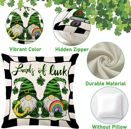 St Patricks Day Gnomes Pillow Covers 18X18 Set of 4 Home Decor, Shamrock Plaid Throw Pillows Lucky Truck Green Decor, St Patricks Day Decor Couch Pillows Covers for Sofa Farmhouse Bed