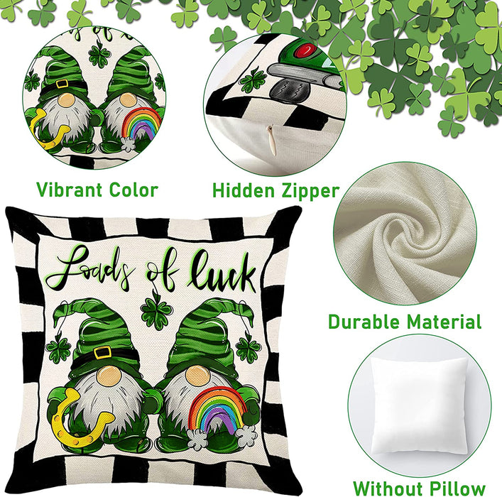 St Patricks Day Gnomes Pillow Covers 18X18 Set of 4 Home Decor, Shamrock Plaid Throw Pillows Lucky Truck Green Decor, St Patricks Day Decor Couch Pillows Covers for Sofa Farmhouse Bed