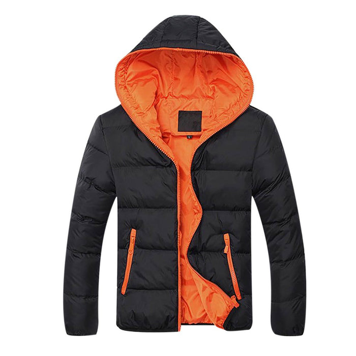 Winter Coats for Men,Men'S Fashion Casual Autumn and Winter Color Contrast Thick Hooded Cotton Jacket