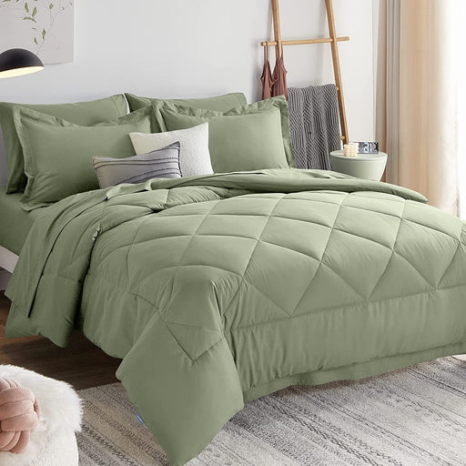 Queen Comforter Set with Sheets 7 Pieces Bed in a Bag Sage Green All Season Bedding Sets with Comforter, Pillow Shams, Flat Sheet, Fitted Sheet and Pillowcases