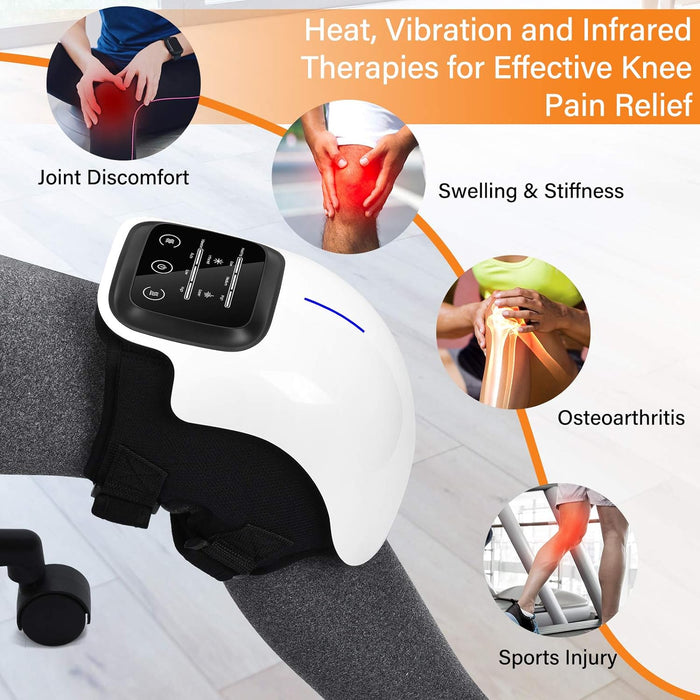 Cordless Knee Massager, FDA Registered, Infrared Heat and Vibration Knee Pain Relief for Swelling Stiff Joints, Stretched Ligament and Muscles Injuries, August 2022 Longer Knee Straps