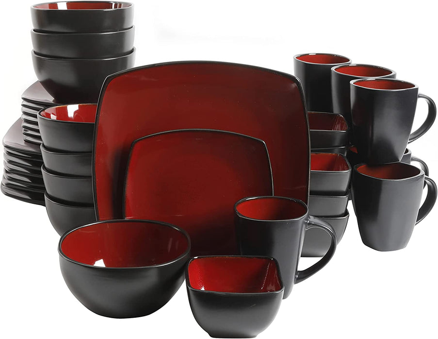 Gibson Soho Lounge 16-Piece Square Reactive Glaze Dinnerware Set, Red
