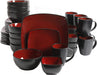 Gibson Soho Lounge 16-Piece Square Reactive Glaze Dinnerware Set, Red