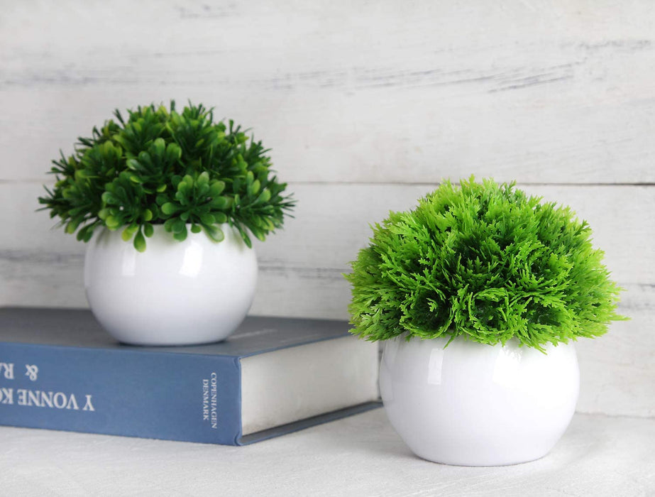 4 Pcs Mini Artificial Plants Potted Small Fake Plants for Shelf Green Plant in White Plastic Pot for Home Bathroom Decor Faux Plants (White, Set of 4)