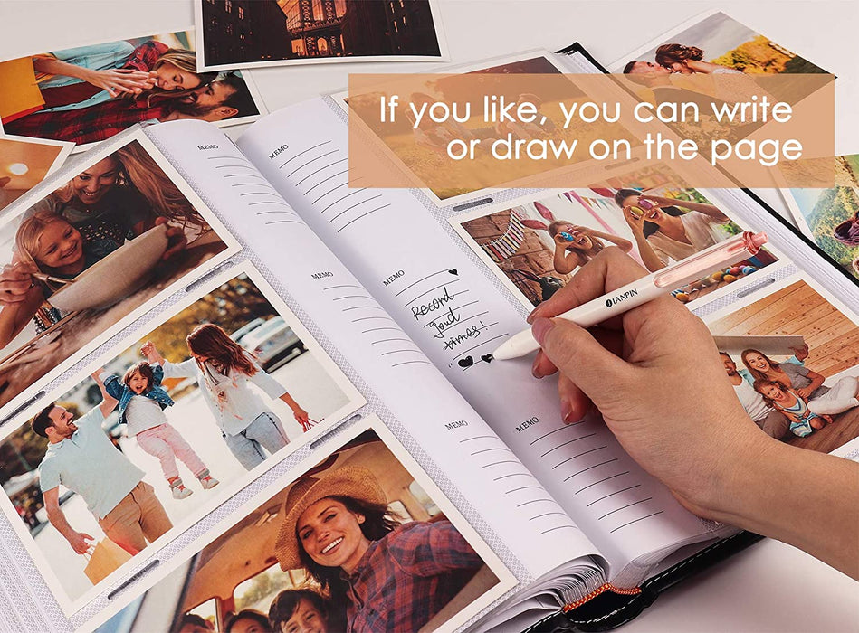 Photo Picture Album 4X6 300 Photos,Small Capacity Premium Leather Cover Wedding Family Photo Albums Holds 300 Horizontal Photos(Black)