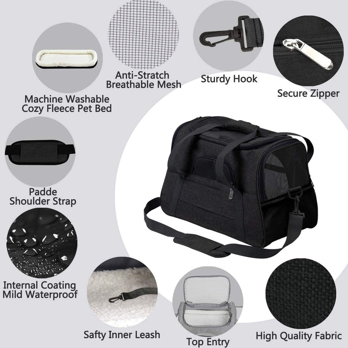 Pet Carrier Airline Approved Pet Carrier Dog Carriers for Small Dogs, Cat Carriers for Medium Cat Small Cat, Small Pet Carrier Small Dog Carrier Airline Approved Cat Travel Carrier-Black,L