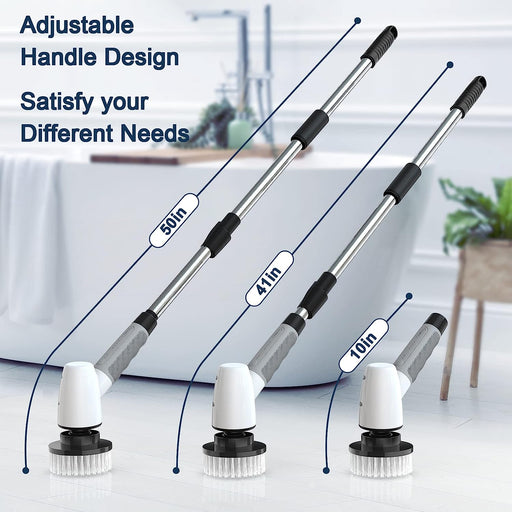 Electric Spin Scrubber, Cordless Cleaning Brush Tub Tile Scrubber for Home, 8 Replaceable Brush Heads, 90Mins Work Time 3 Adjustable Handle 2 Adjustable Speeds for Bathroom Shower Bathtub Glass Car