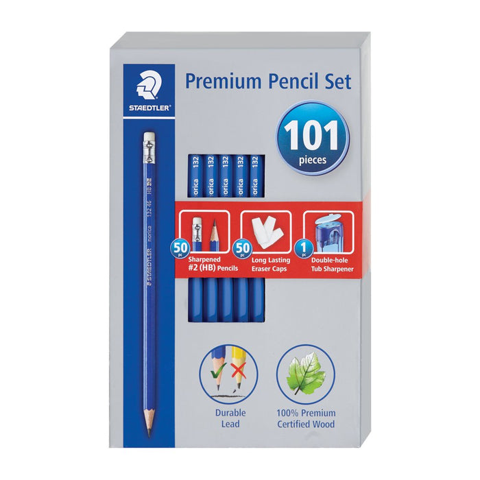 HB #2 Blue Wood Cased Pencils, 50Ct with 50 Eraser Caps, 1 Pencil Sharpener