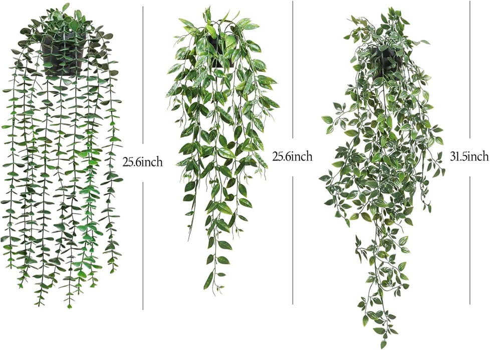 Artificial Hanging Plants 3 Pack Fake Potted Plants for Wall Home Room Office Indoor Decor