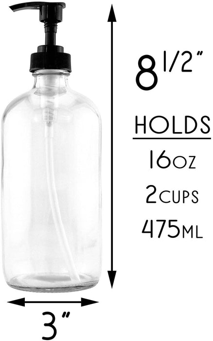 16-Ounce Clear Glass Pump Bottles (2-Pack; 16Oz), Refillable Soap Dispensers