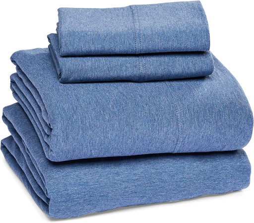 Cotton Jersey Bed Sheet Set - 4 Pieces, Queen, Chambray Blue