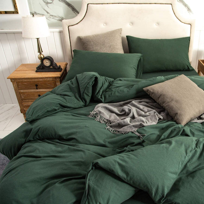 Jersey Knit Duvet Cover Set 100% T-Shirt Cotton Super Soft Comfy 3Pc Bedding Set with Zipper Closure (Solid Forest Green, King)