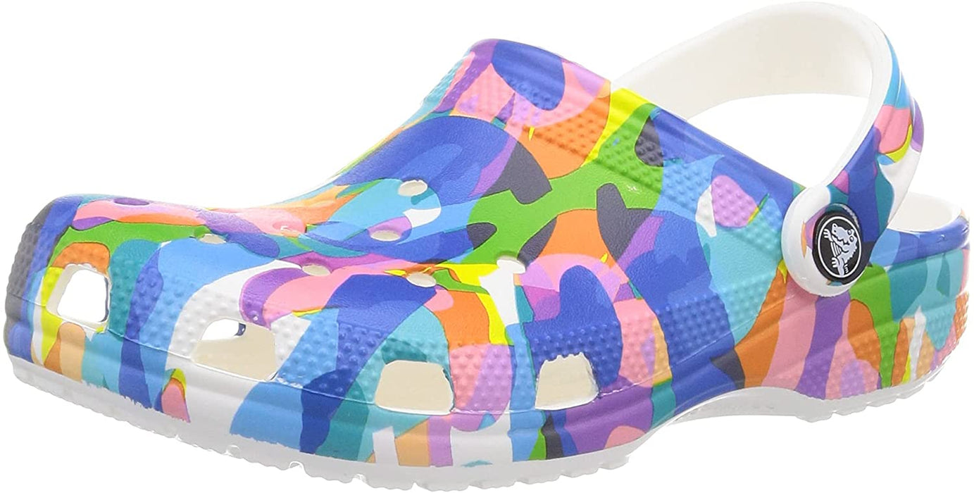 Unisex Classic Graphic Clogs, White/Multi, 8 US Men