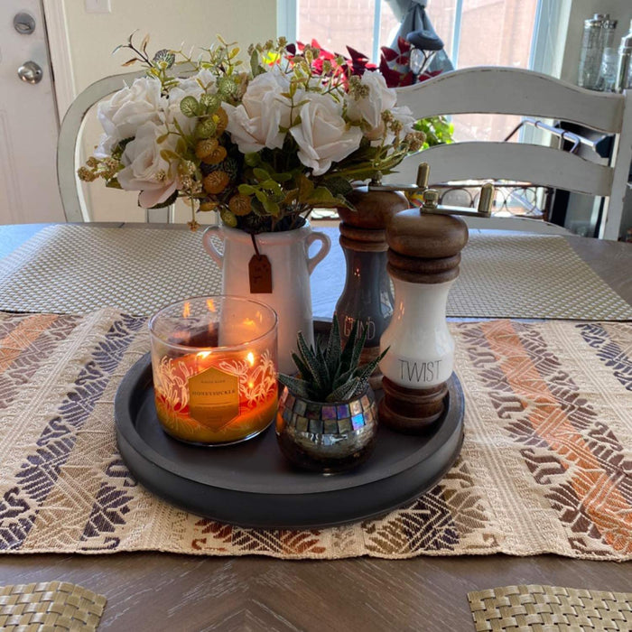 Matte Black Metal Candle Holder Tray, Home Decor Accessories for the Coffee Table and Dining Table Large