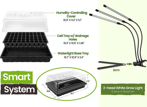 [Upgraded Light] Seed Starter Kit with Grow Light - Durable Seed Tray, 60 Cell Seed Starting Tray, Humidity Dome for Seed Growing Germinating, Seedling Starting, Cutting Clone & Plant Propagation Kit