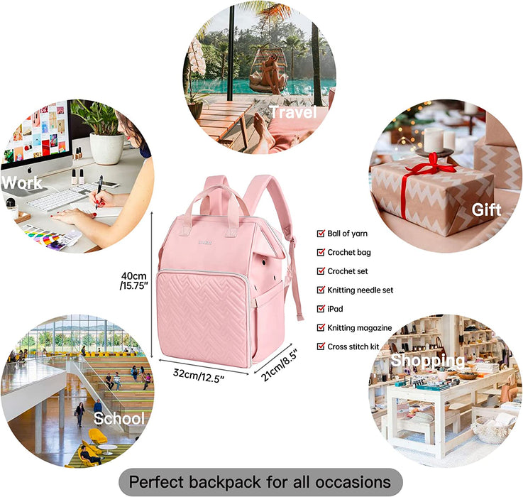 Knitting Bag Backpack, Yarn Storage Organizer Large Crochet Bag Tote Water Resistant Yarn Holder Case for Carrying Projects, Knitting Needles, Crochet Hooks and Other Accessories (Pink)