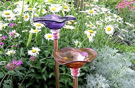 Purple Hand Blown Glass Butterfly Feeder with 30" Copper Stake