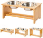 Raised Pet Bowls for Small and Medium Dogs, Bamboo Elevated Dog Cat Food and Water Bowls Stand Feeder with 2 Stainless Steel Bowls and anti Slip Feet (New 7'' Tall)