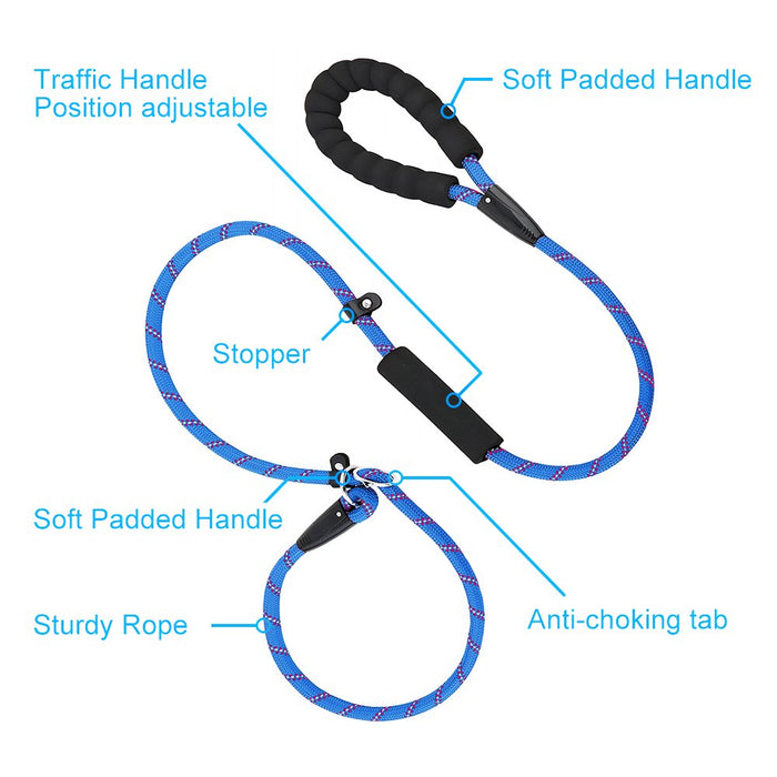 Slip Lead Dog Leash, Anti-Choking with Traffic Padded Two Handles, Reflective Strong Sturdy Heavy Duty Rope Leash, 6FT Dog Training Leash for Medium Large Dogs(6' Navy Blue)
