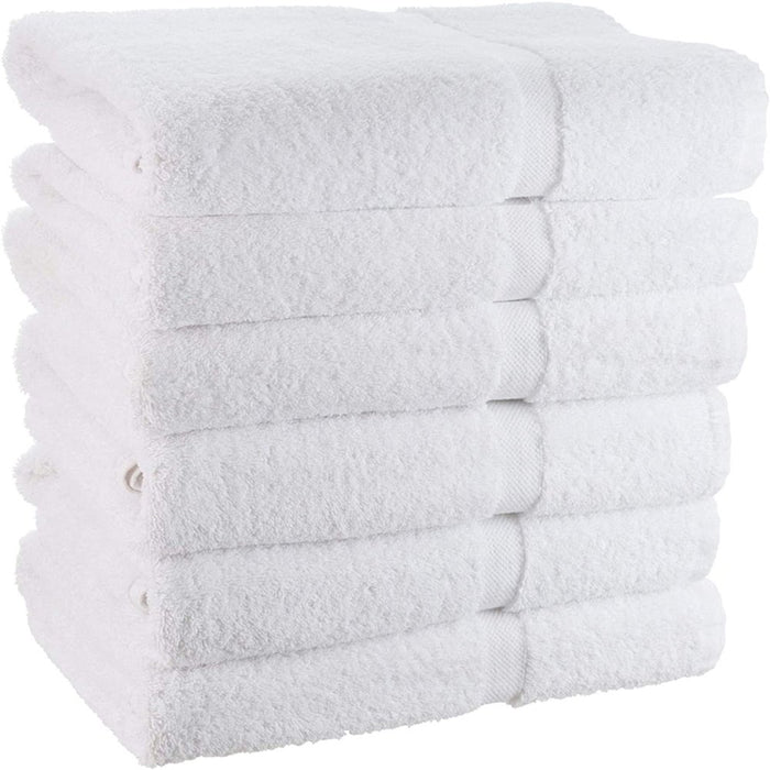Wealuxe Cotton Bath Towels - 24X50 Inch - Lightweight Soft and Absorbent Gym Pool Towel - 6 Pack - White