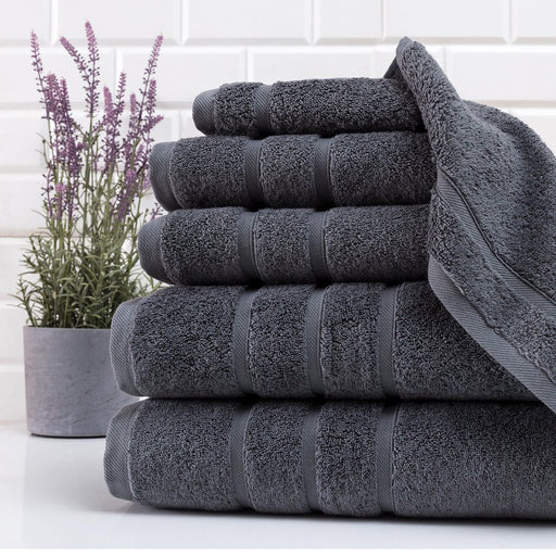 Bath Towel Set of 6 - Cotton Hotel Bathroom Towels, Dark Grey