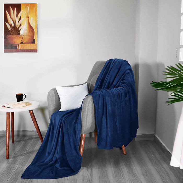 Fleece Blanket Queen Size Navy 300GSM Luxury Bed Blanket Anti-Static Fuzzy Soft Blanket Microfiber (90X90 Inches)