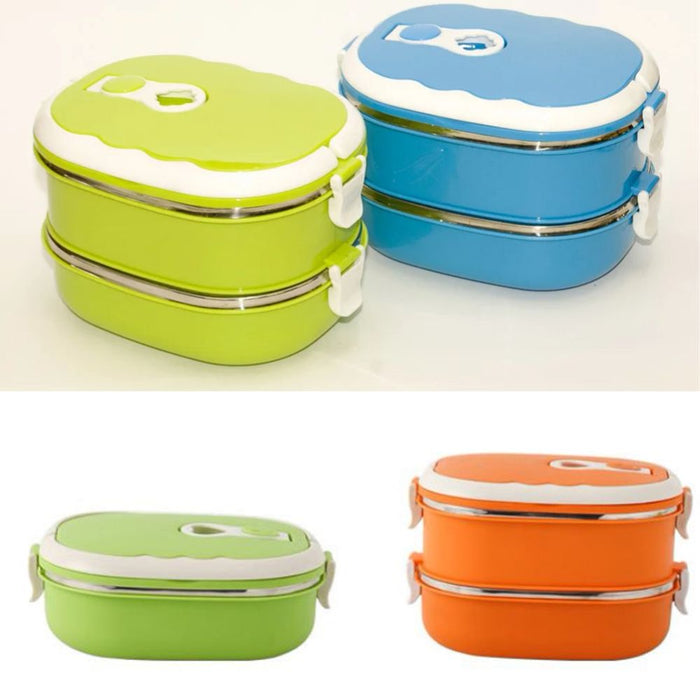 Thermal Lunch Box, 2 Layer Bento Boxes for Student/Adult,  Portable Stainless Steel Food Containers, Leak Proof Microwave Safe