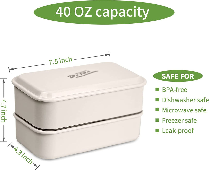 Bento Lunch Box for Adults & Kids,Leakproof Bento Box Containers,2-In-1Compartment with Spoon and Fork,Bpa-Free,40 OZ Capacity