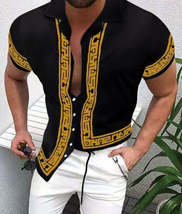 ⭐⭐Button up Shirt Men Baroque Fashion Hawaiian Short Sleeve T Casual Party Dress