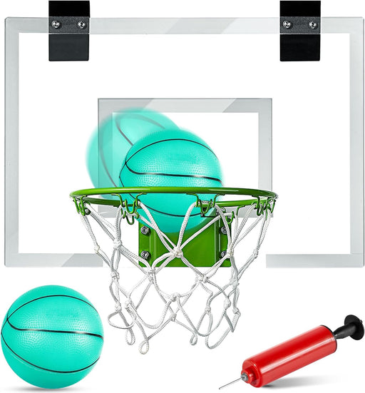 Mini Basketball Hoop - Glow in the Dark, over the Door Basketball Hoop Indoor, Indoor Basketball Hoop Backboards for Teens and Adults, Mini-Basketball Hoop for Kids with Ball and Pump