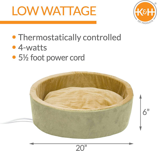 K&H PET PRODUCTS Thermo-Kitty, Heated Cat Bed Large 20 Inches Sage/Tan