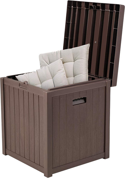 51 Gallon Square Outdoor Storage Deck Box Polypropylene Deck Box Container Patio Garden Furniture for Patio Cushions, Gardening Tools and Pool Toys (Brown)