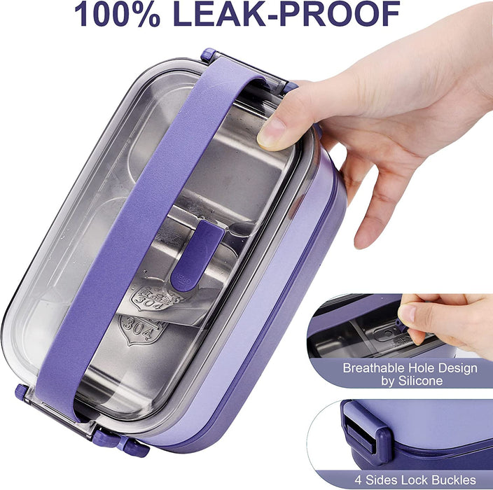 Stainless Steel Bento Box for Adults&Kids,Japanese Leakproof Lunch Box Divided Food Meal Storage Containers Set Stackable 2 Layer for Children School Picnic Blue