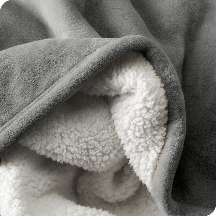 Plush Sherpa Bed Blanket, Fluffy & Soft, Reversible, Lightweight, Full/Queen, Gray