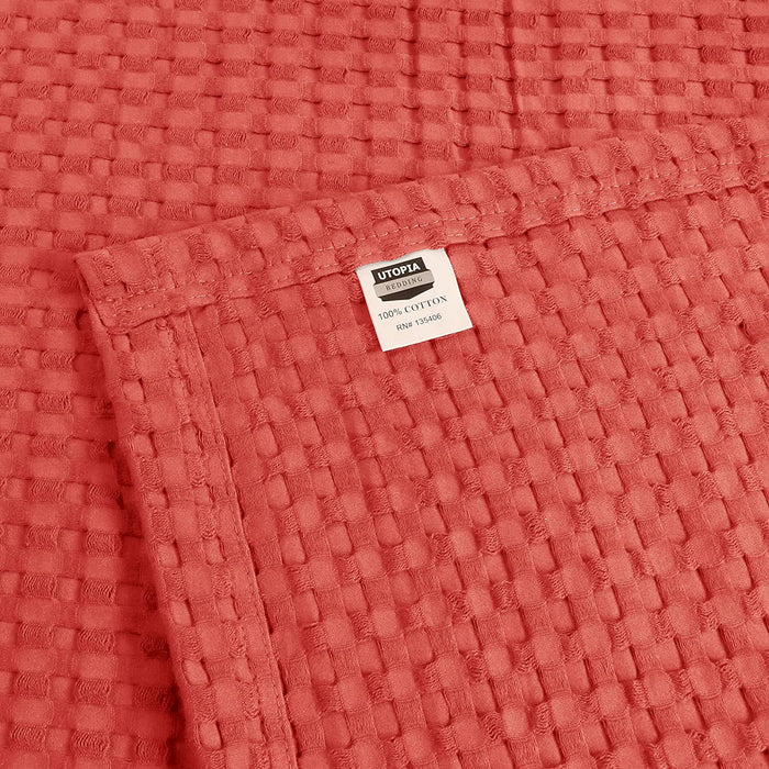 Cotton Waffle Blanket 300 GSM (Coral - 90X108 Inches) Soft Lightweight Breathable Bed Blanket King Size Layering Any Bed for All Season