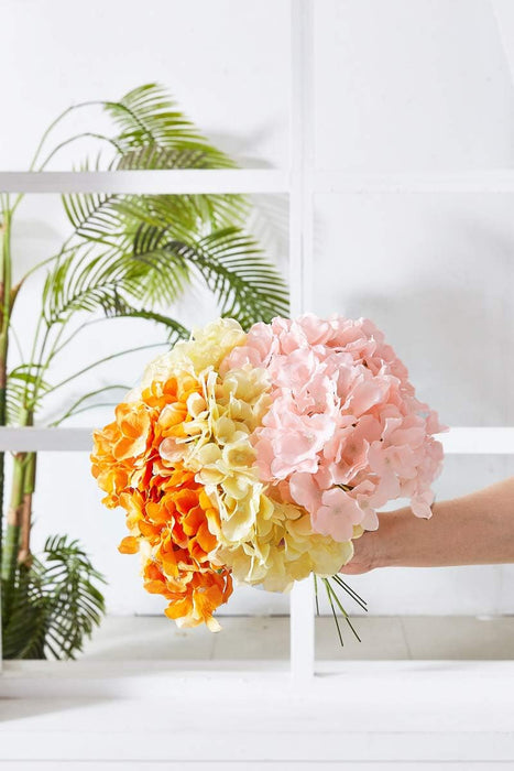 Artificial Hydrangea Flowers Blush Heads 10 Fake Hydrangea Silk Flowers for Wedding Centerpieces Bouquets DIY Floral Decor Home Decoration with Stems.