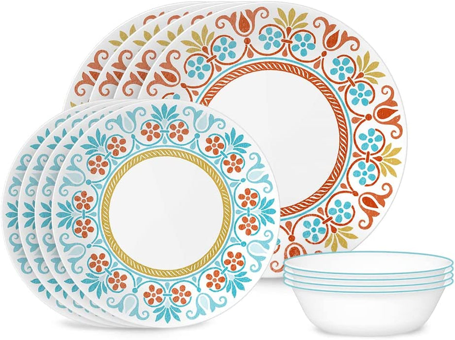 Vitrelle 18-Piece Service for 6 Dinnerware Set, Triple Layer Glass and Chip Resistant, Lightweight round Plates and Bowls Set, Indigo Speckle