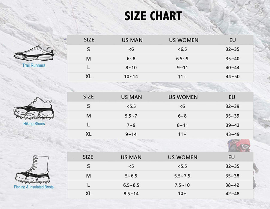Traction Cleats Ice Snow Grips with 18 Spikes for Walking, Jogging, Climbing and Hiking