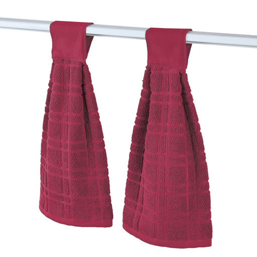 Hanging Tufted Design Kitchen Towels - Set of 2 - Touch Tab Top Closure - Hangs on Appliances, Drawer Handles - Machine Wash, Cotton - 18"L X 16"W - 3 Colors