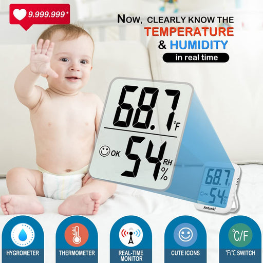 Antonki Room Thermometer Indoor Hygrometer, Humidity Gauge, Humidity Meter, Digital Temperature and Humidity Monitors for Home, Baby Room, Terrarium, Incubator, Greenhouse - 2 Pack