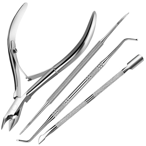 4 PCS Nail Care Kit, Nail Cuticle Nippers,  Ingrown Toenail Tools Kit, Toenail File and Lifters Stainless Steel, Nail Lifter, Nail Cuticle Pushers, Professional Manicure and Pedicure Set