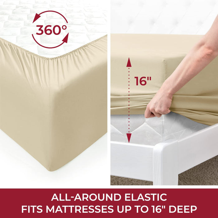 Queen Bed Sheets - Hotel Luxury Bedding Sheets & Pillowcases - Extra Soft Cooling Bed Sheets - Deep Pocket up to 16" - Easy Care - Wrinkle, Fade, Stain Resistant - 4 Piece (Queen, Beige)