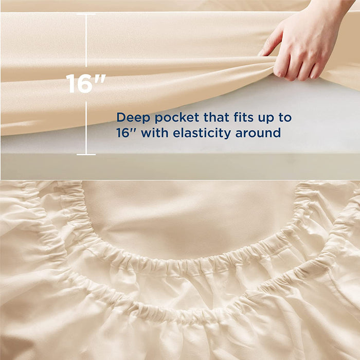 Bedsure Full Size Sheet Sets - Soft 1800 Sheets for Full Size Bed, 4 Pieces Hotel Luxury Beige Sheets Full, Easy Care Polyester Microfiber Cooling Bed Sheet Set