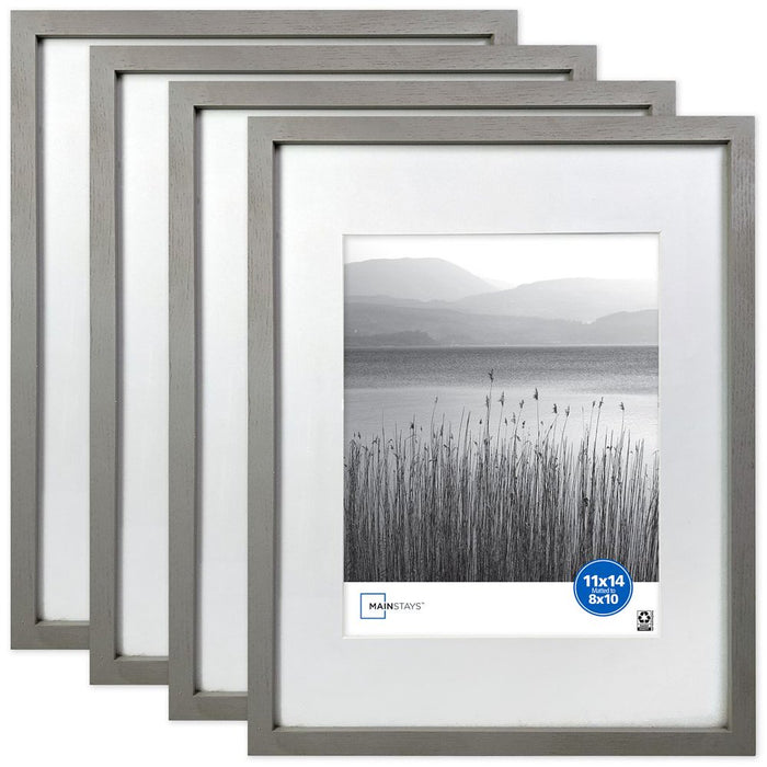 Mainstays 11X14 Inch Matted to 8X10 Inch Gray 0.5" Gallery Wall Picture Frame, Set of 4