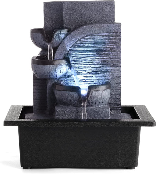 Indoor Fountain Tabletop Fountain Waterfall Fountains Relaxation Water Feature Feng Shui Zen Meditation Desktop Fountain with LED Light for Home and Office Indoor Spaces Decor (Style 6)