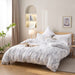 3Pcs White Comforter Set, Soft Microfiber Bedding Plant Flowers Printed Comforter with 2 Pillow Cases for All Seasons(Queen)