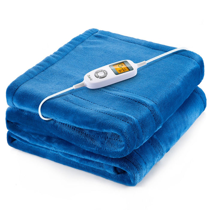 Electric Blanket Heated Blanket 50" X 60" Flannel Heated Throw with 10 Heating Levels, Auto-Off, Machine Washable, Blue